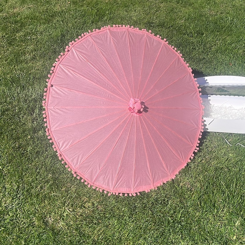 ROSE PINK POMPOM PARASOL - Picture 3 of 6